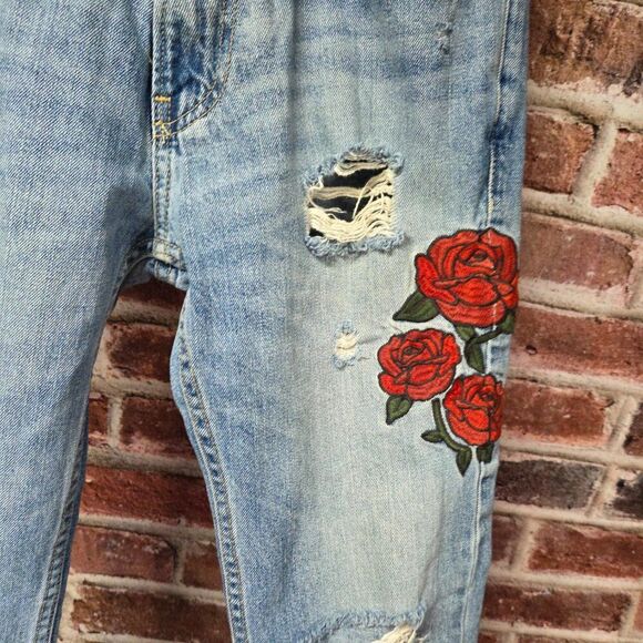 Hollister Skinny Jeans 28x30 | Distressed Rose Patch Vintage Y2K Denim Blue - Picture 4 of 6